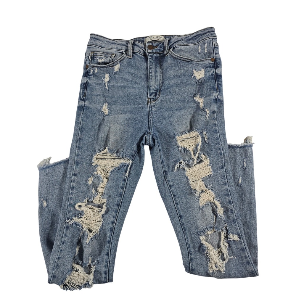 Judy Blue Distressed Skinny Jeans Light Wash Raw Step Hem 12445 Womens 7/28